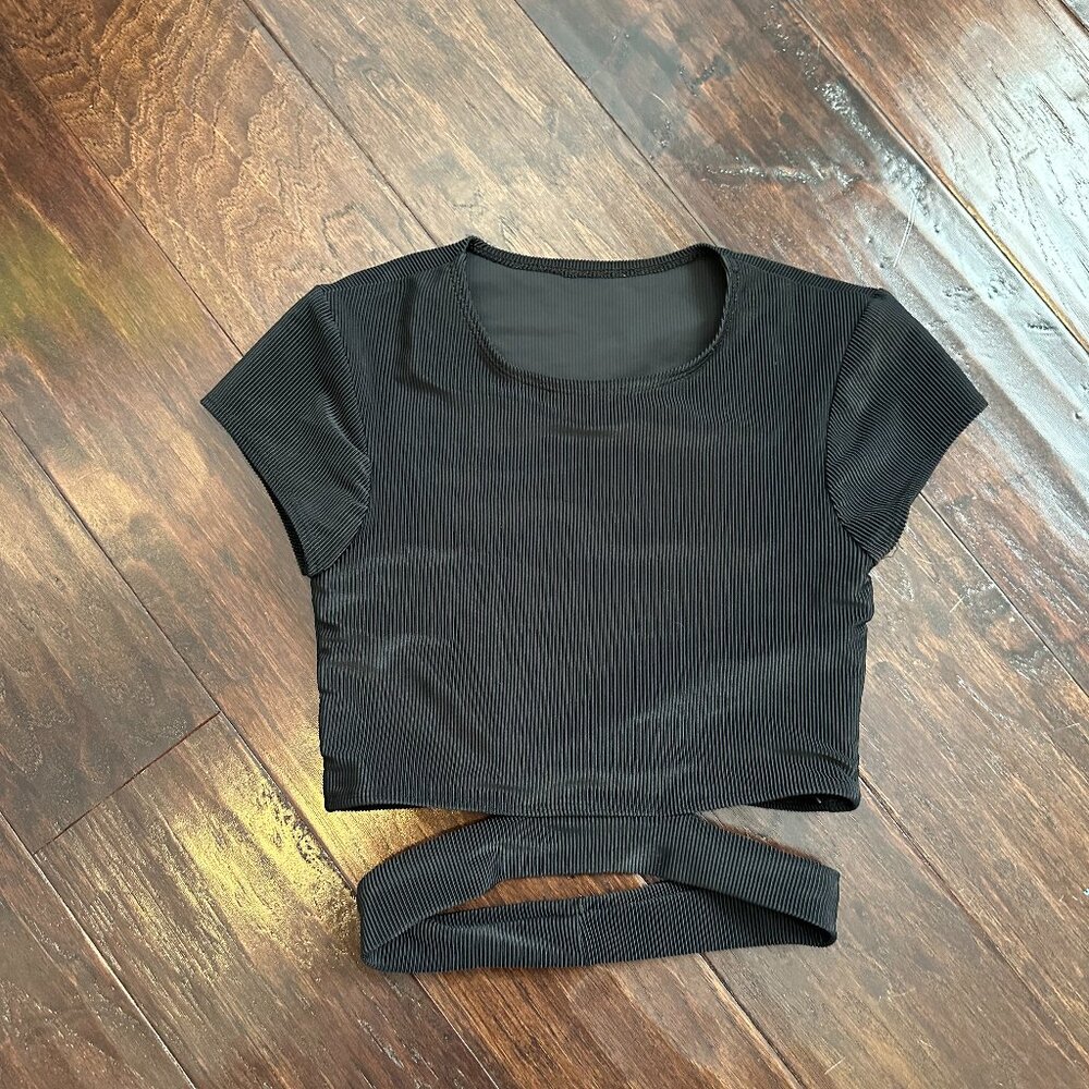 Five Dancewear Black Ribbed Short Sleeve Dance Top w/ Connected Band